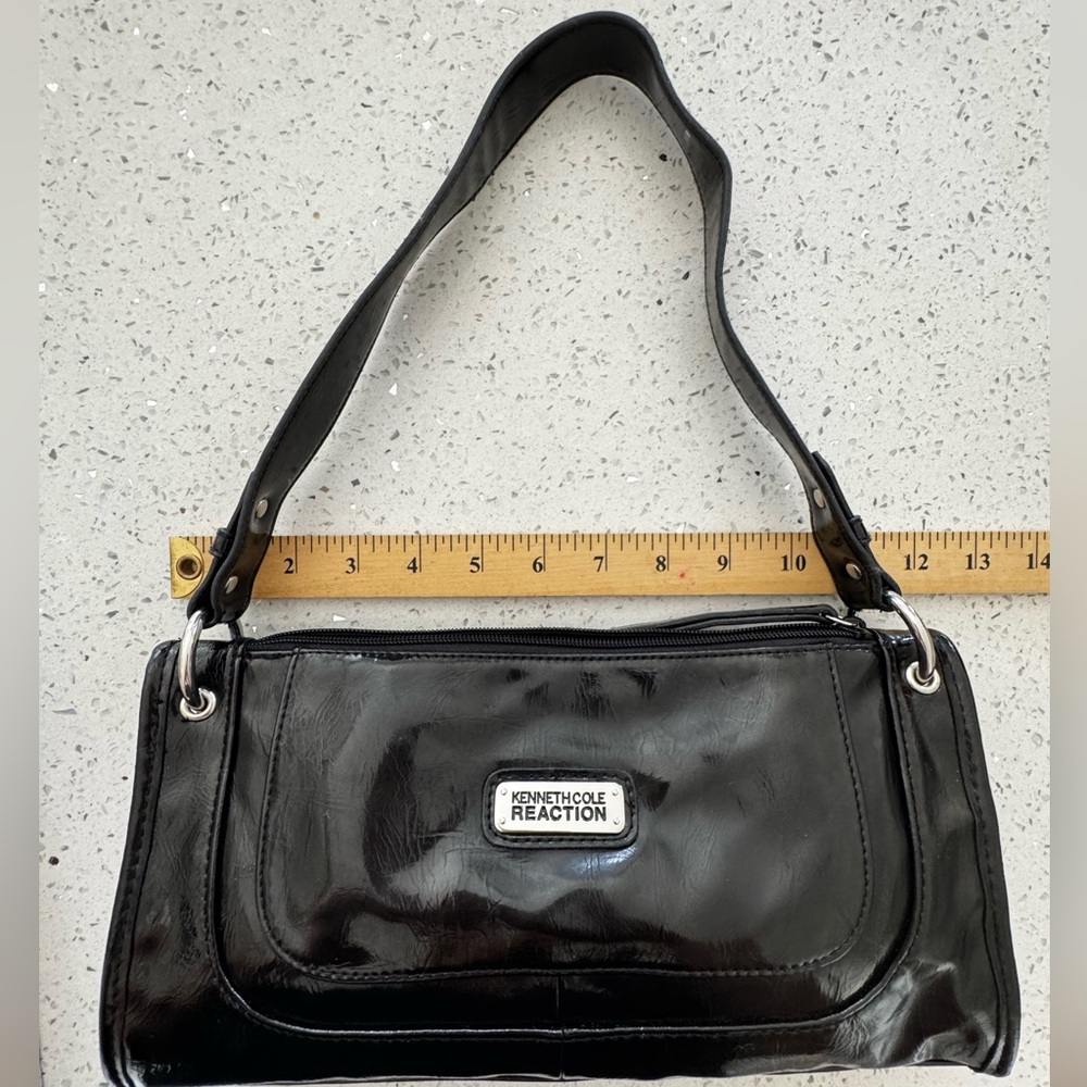 Y2K Vintage Vegan Patent Leather Versatile Slim Bag Black Pouchette Cyber 90s - Picture 12 of 13